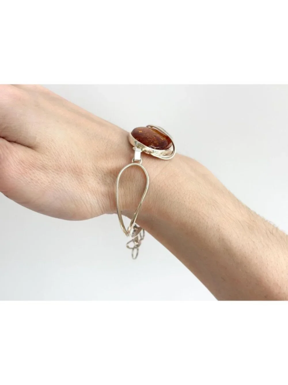 Baltic Amber Modernist Swirly Vintage Sterling Silver 925 Bangle Bracelet